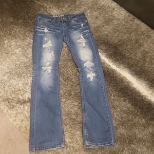 Machine distressed jeans